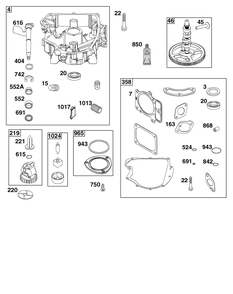Crankcase Cover/Sump Group Diagram and Parts List for 44U777-0010-G1 400000 - 699999 Briggs and Stratton Engine